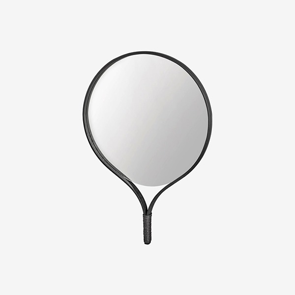 Racquet Mirror Round - Black Stained Oak