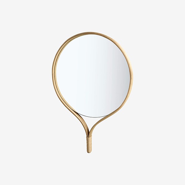 Racquet Mirror Round - Soap Treated Oak