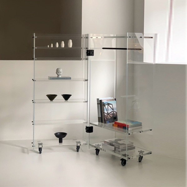 Knud Holscher Roller Cabinet - Plexiglass (Shelves in left side, Clothe rack + 1 shelf in right side)