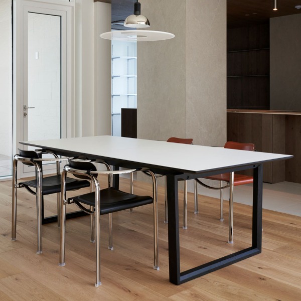 Nord Dining Table 220 cm - White Laminate / Black Stained Oiled Oak